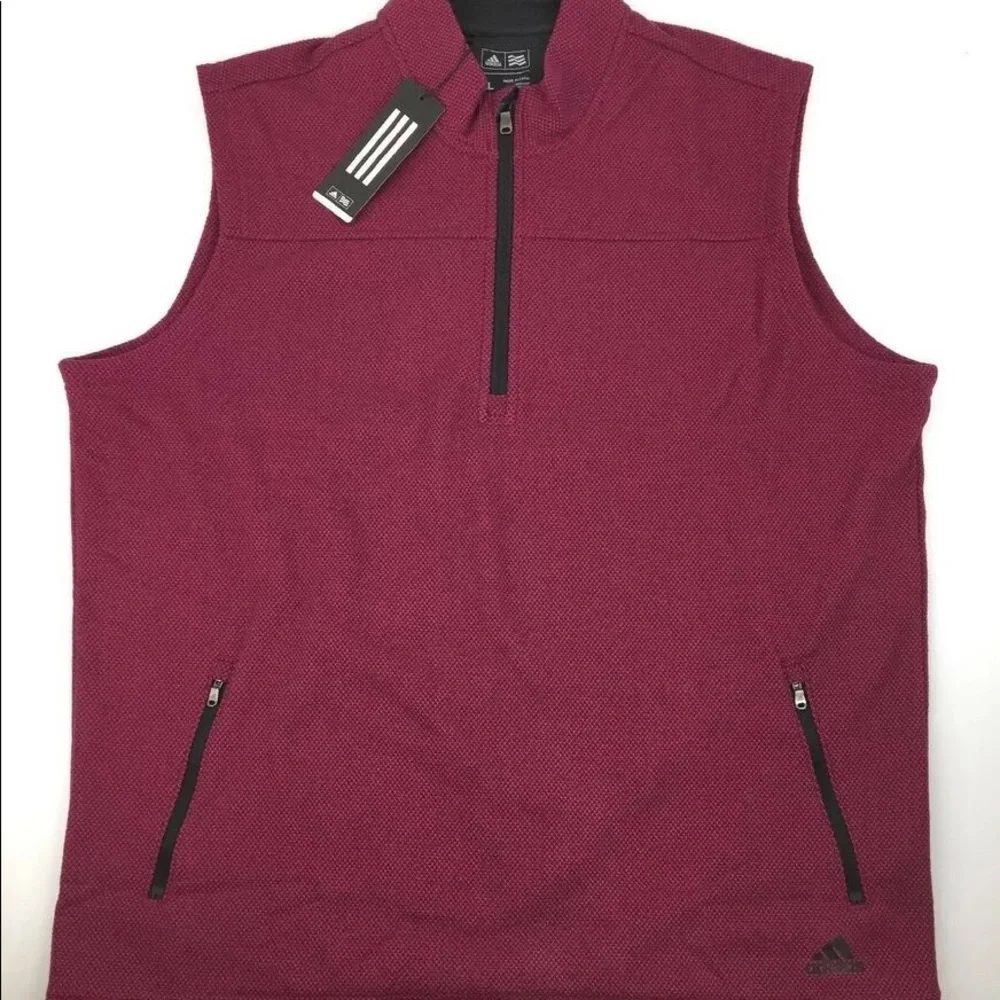 adidas Men's Sleeveless Quarter-Zip Golf Vest in Burgundy
